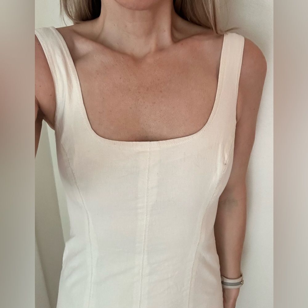 Nicole Miller ivory linen blend mini dress lined small s